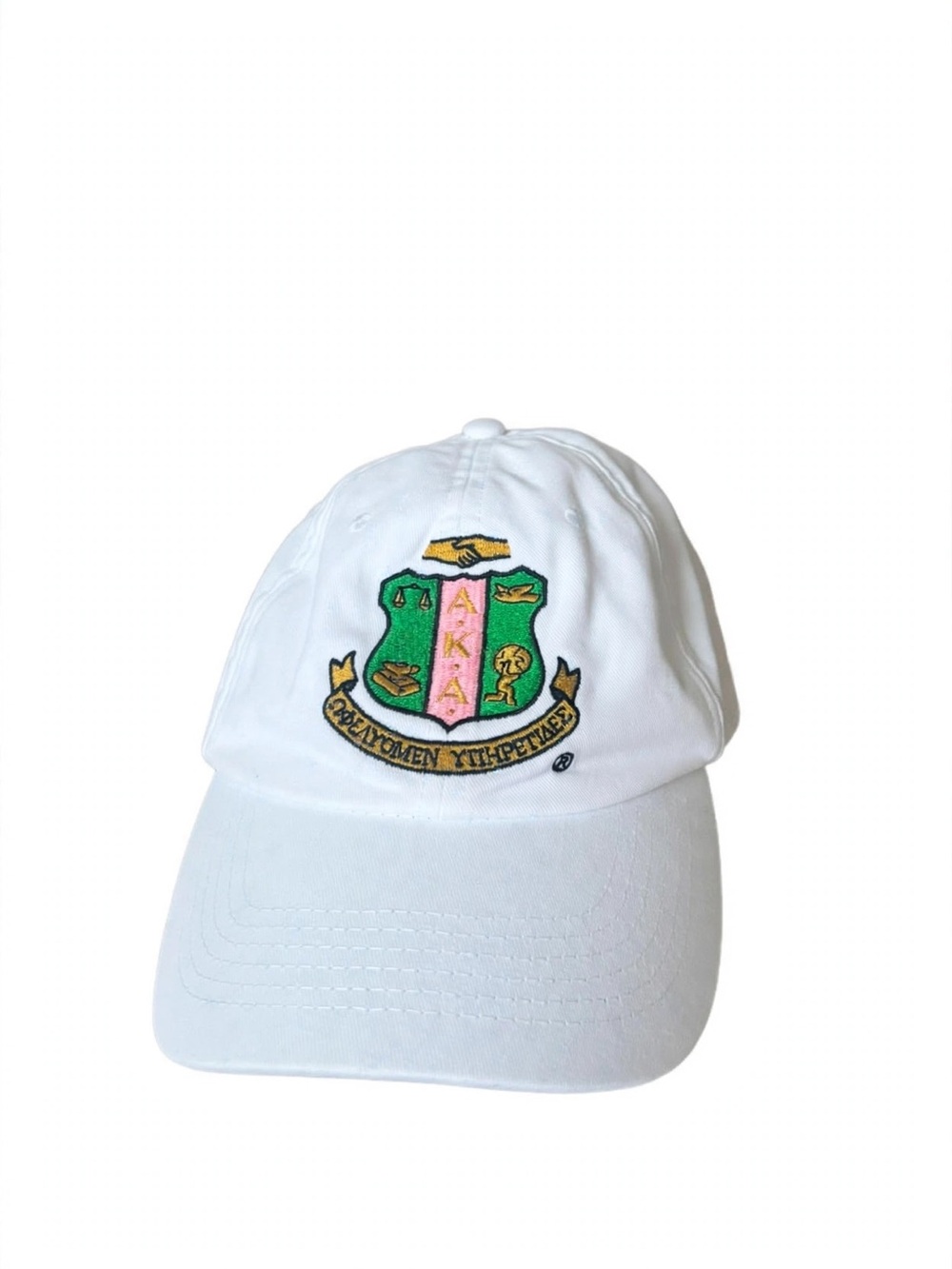 Alpha Kappa Alpha white baseball cap embroidered crest  shield AKA Sorority hat